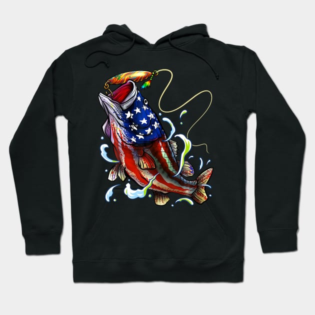 Bass Fishing Fish American Flag Dad Father Fourth Of July Hoodie by Danielss